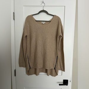 bar iii tan knit high low sweater